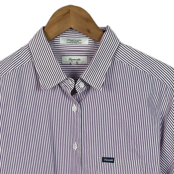 BF695 Mens Faconnable Designer Striped Button Down Shirt XL - Picture 3 of 4